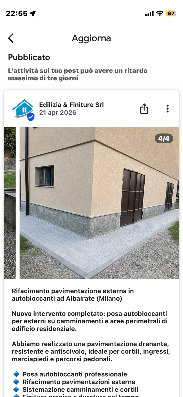 Pavimentazione esterna completata lungo edificio ad Albairate