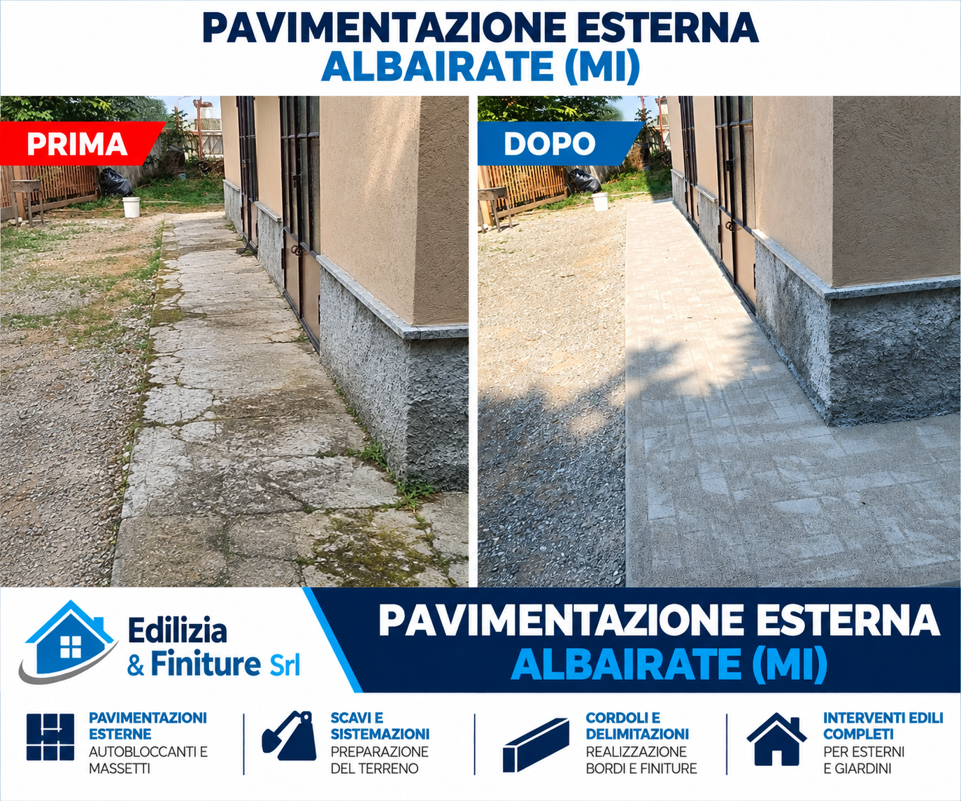 Pavimentazione esterna prima dei lavori ad Albairate
