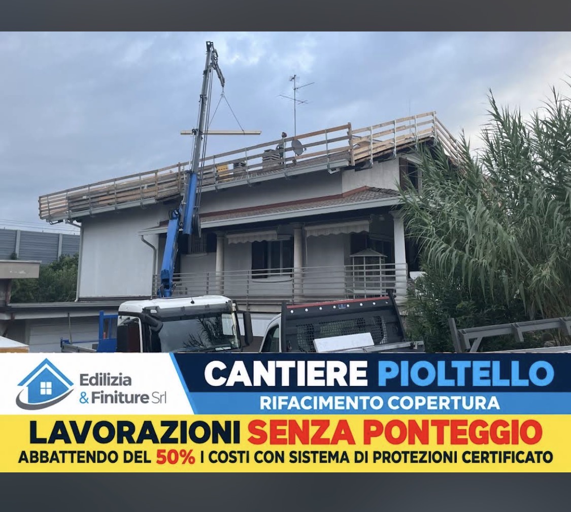 Rifacimento copertura senza ponteggio a Pioltello MI con parapetti di sicurezza